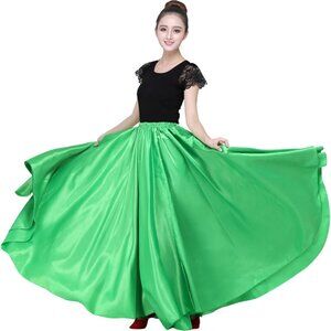 Dance Skirts for Women Satin Full Circle Ankle Length Swing Long Skirt Women Max
